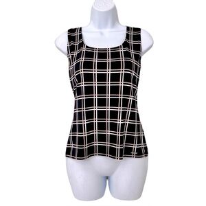 NWT Calvin Klein Black and Cream Geometric Print Sleeveless Top, Size S